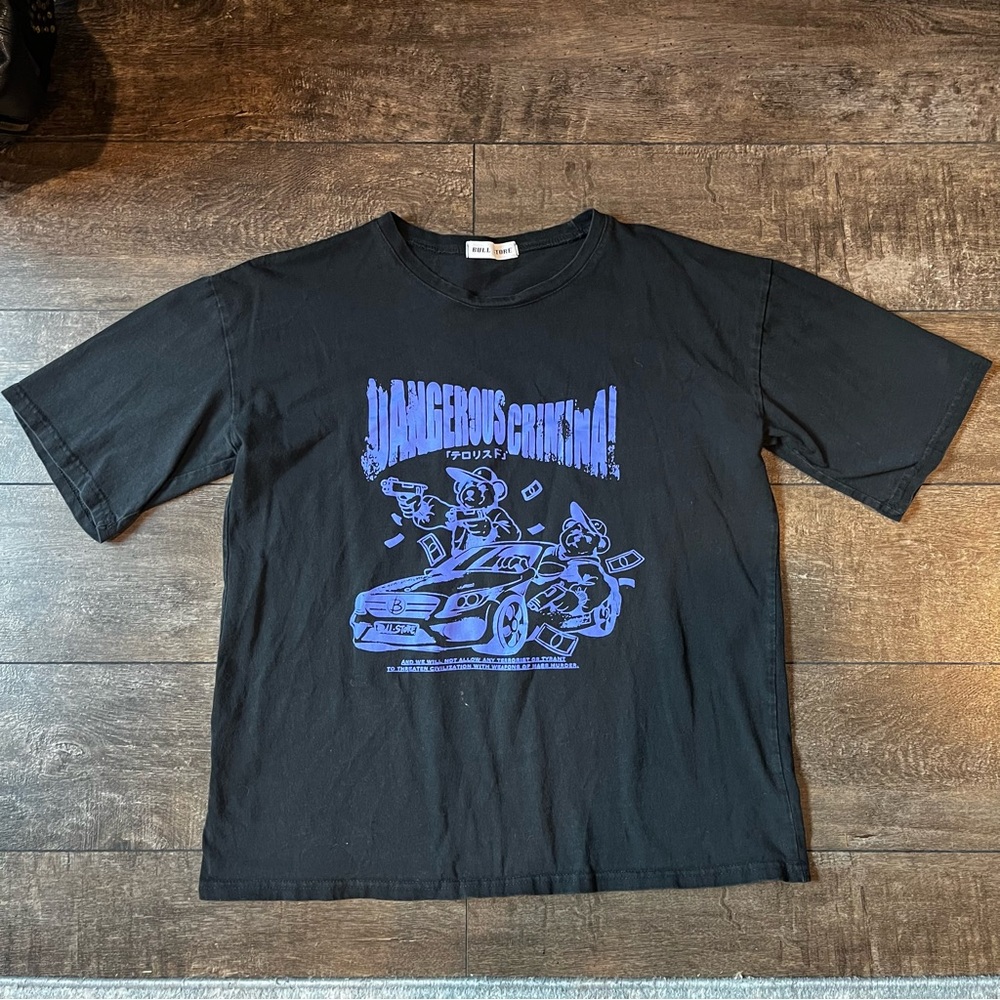 Black T-Shirt with Purple Graphic